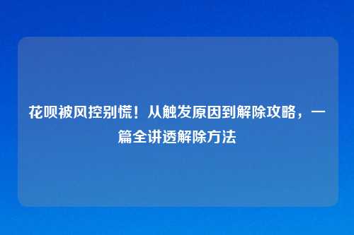 花呗被风控别慌！从触发原因到解除攻略，一篇全讲透解除     