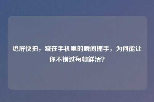 熄屏快拍，藏在手机里的瞬间捕手，为何能让你不错过每帧鲜活？