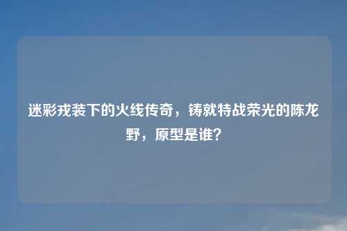 迷彩戎装下的火线传奇，铸就特战荣光的陈龙野，原型是谁？