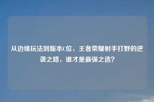 从边缘玩法到版本C位，王者荣耀射手打野的逆袭之路，谁才是最强之选？