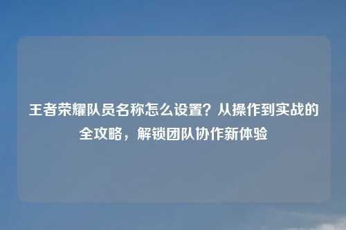 王者荣耀队员名称怎么设置？从操作到实战的全攻略，解锁团队协作新体验