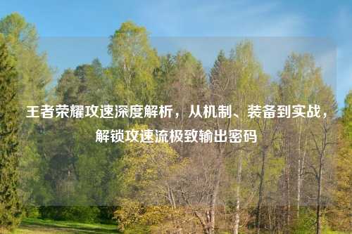 王者荣耀攻速深度解析，从机制、装备到实战，解锁攻速流极致输出密码