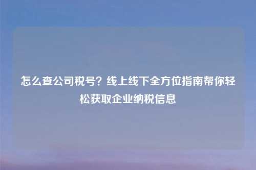 怎么查公司税号？线上线下全方位指南帮你轻松获取企业纳税信息