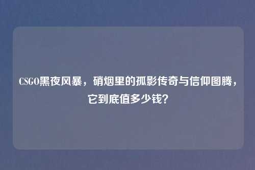 CSGO黑夜风暴，硝烟里的孤影传奇与信仰图腾，它到底值多少钱？