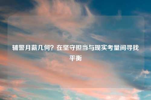 辅警月薪几何？在坚守担当与现实考量间寻找平衡