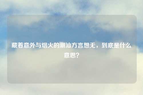 藏着意外与烟火的潮汕方言想无，到底是什么意思？