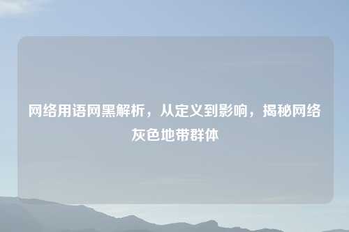      用语网黑解析，从定义到影响，揭秘     灰色地带群体