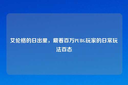 艾伦格的日出里，藏着百万PUBG玩家的日常玩法百态