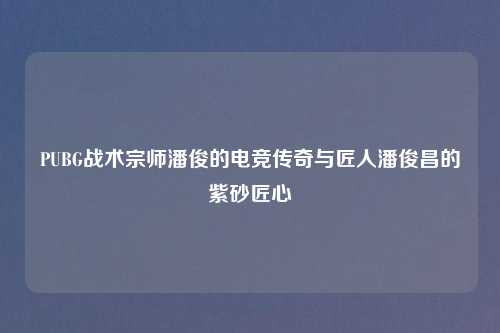 PUBG战术宗师潘俊的电竞传奇与匠人潘俊昌的紫砂匠心