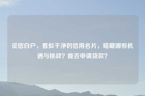 征信白户，看似干净的信用名片，暗藏哪些机遇与挑战？能否申请贷款？