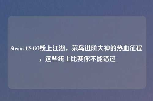 Steam CS:GO线上江湖，菜鸟进阶大神的热血征程，这些线上比赛你不能错过