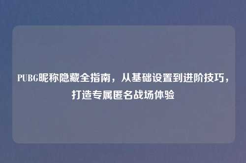 PUBG昵称隐藏全指南，从基础设置到进阶技巧，打造专属匿名战场体验