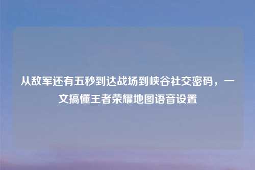 从敌军还有五秒到达战场到峡谷社交密码，一文搞懂王者荣耀地图语音设置