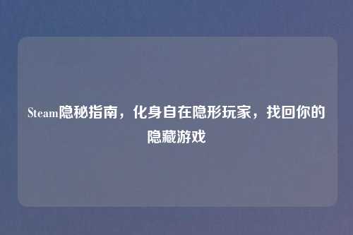 Steam隐秘指南，化身自在隐形玩家，找回你的隐藏游戏