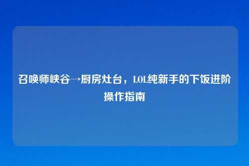 召唤师峡谷→厨房灶台，LOL纯新手的下饭进阶操作指南