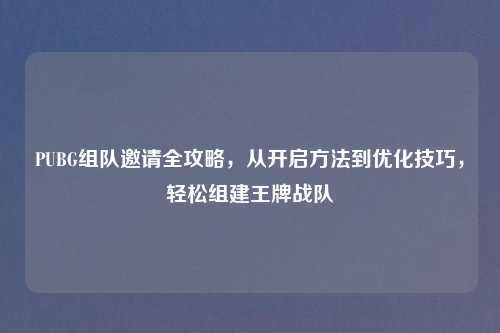 PUBG组队邀请全攻略，从开启     到优化技巧，轻松组建王牌战队