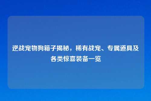 逆战宠物狗箱子揭秘，稀有战宠、专属道具及各类惊喜装备一览