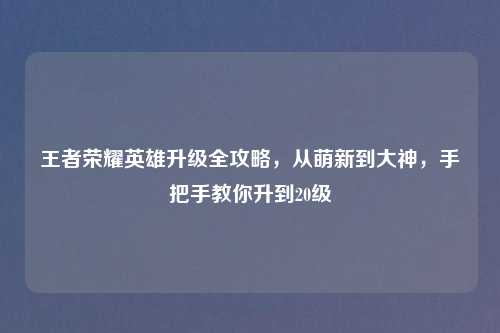 王者荣耀英雄升级全攻略，从萌新到大神，手把手教你升到20级