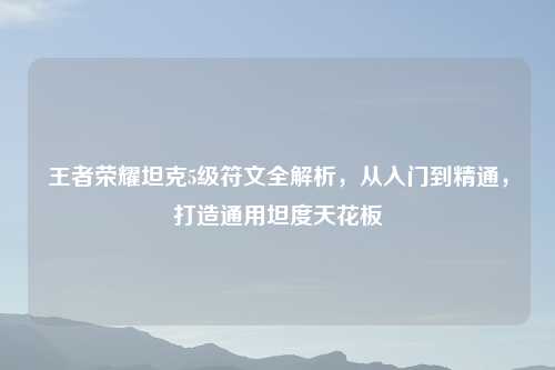 王者荣耀坦克5级符文全解析，从入门到精通，打造通用坦度天花板