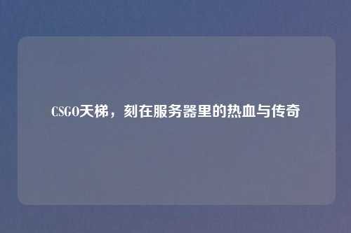 CSGO天梯，刻在服务器里的热血与传奇