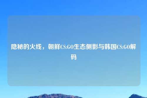 隐秘的火线，朝鲜CS:GO生态侧影与韩国CS:GO解码