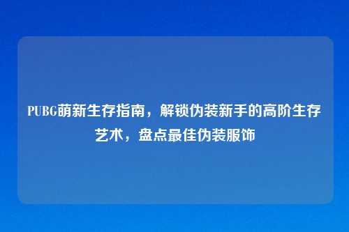 PUBG萌新生存指南，解锁伪装新手的高阶生存艺术，盘点更佳伪装服饰