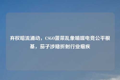 弃权暗流涌动，CSGO菠菜乱象啃噬电竞公平根基，茄子涉赌折射行业痼疾