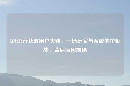 LOL语音获取用户失败，一场玩家与系统的拉锯战，背后原因揭秘