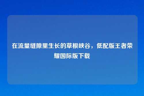 在流量缝隙里生长的草根峡谷，低配版王者荣耀国际版下载