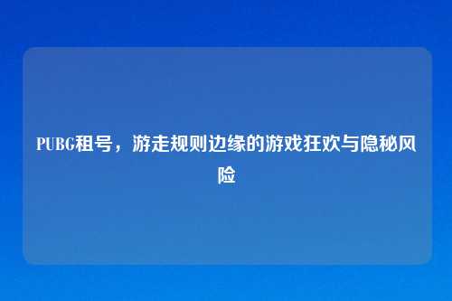 PUBG租号,游走规则边缘的游戏狂欢与隐秘风险