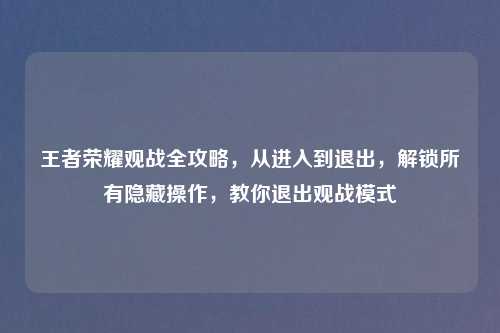 王者荣耀观战全攻略，从进入到退出，解锁所有隐藏操作，教你退出观战模式