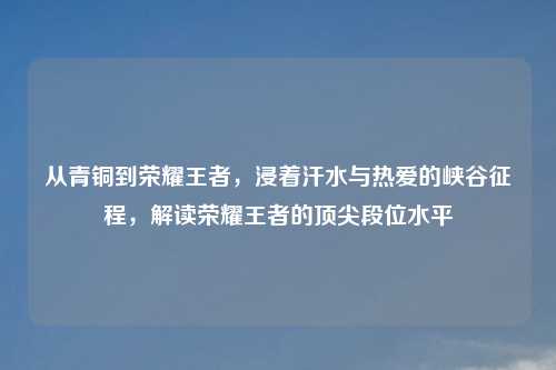 从青铜到荣耀王者，浸着汗水与热爱的峡谷征程，解读荣耀王者的顶尖段位水平