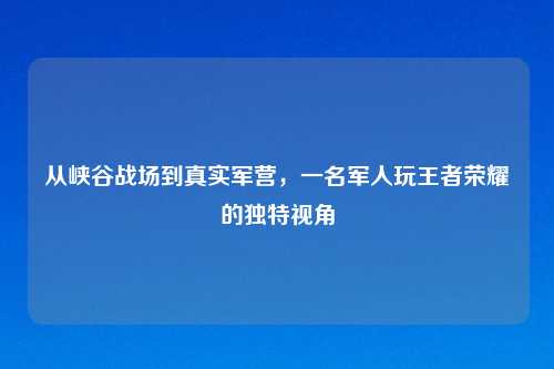 从峡谷战场到真实军营，一名军人玩王者荣耀的独特视角