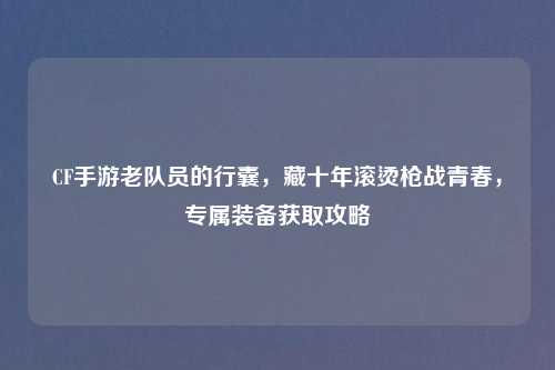 CF手游老队员的行囊，藏十年滚烫枪战青春，专属装备获取攻略
