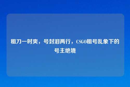 租刀一时爽，号封泪两行，CSGO租号乱象下的号主绝境
