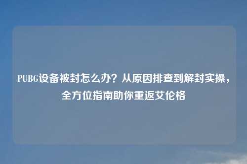 PUBG设备被封怎么办？从原因排查到解封实操，全方位指南助你重返艾伦格