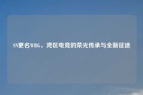 SN更名WBG，湾区电竞的荣光传承与全新征途