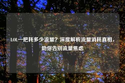 LOL一把耗多少流量？深度解析流量消耗真相，助你告别流量焦虑