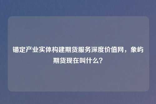 锚定产业实体构建期货服务深度价值网，象屿期货现在叫什么？