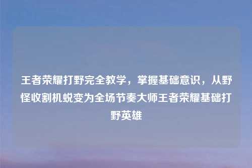 王者荣耀打野完全教学，掌握基础意识，从野怪收割机蜕变为全场节奏大师王者荣耀基础打野英雄