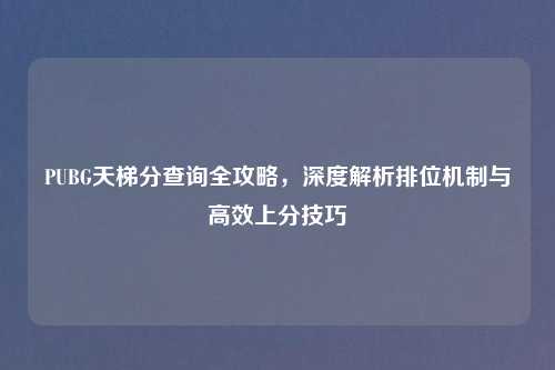 PUBG天梯分查询全攻略，深度解析排位机制与高效上分技巧