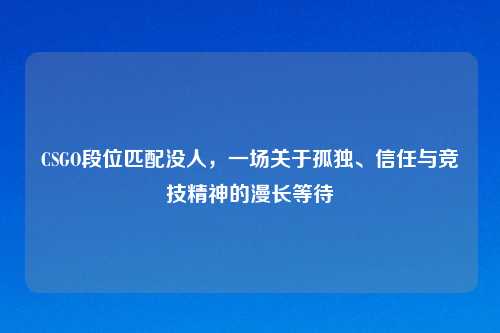 CSGO段位匹配没人，一场关于孤独、信任与竞技精神的漫长等待