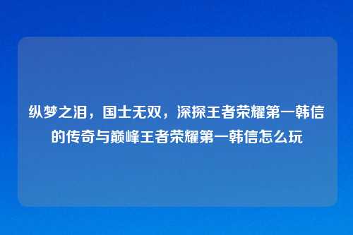 纵梦之泪，国士无双，深探王者荣耀之一韩信的传奇与巅峰王者荣耀之一韩信怎么玩