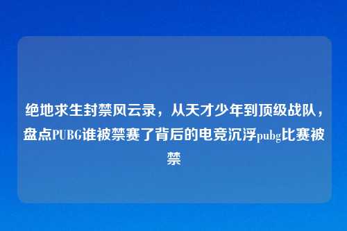 绝地求生封禁风云录，从天才少年到顶级战队，盘点PUBG谁被禁赛了背后的电竞沉浮pubg比赛被禁