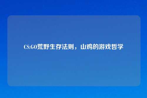 CS:GO荒野生存法则，山鸡的游戏哲学