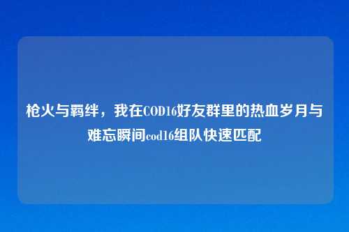 枪火与羁绊，我在COD16好友群里的热血岁月与难忘瞬间cod16组队快速匹配