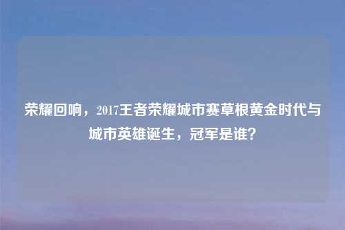荣耀回响，2017王者荣耀城市赛草根黄金时代与城市英雄诞生，冠军是谁？