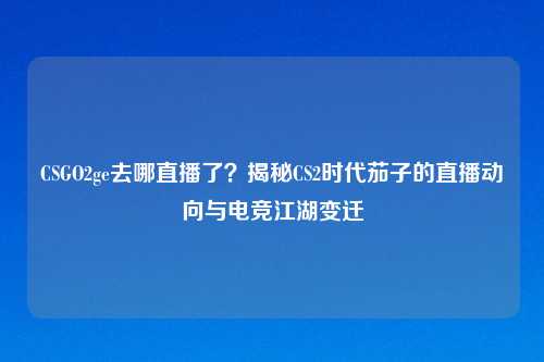 CSGO2ge去哪直播了？揭秘CS2时代茄子的直播动向与电竞江湖变迁