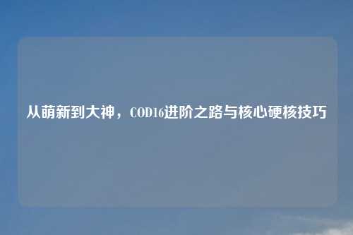 从萌新到大神，COD16进阶之路与核心硬核技巧