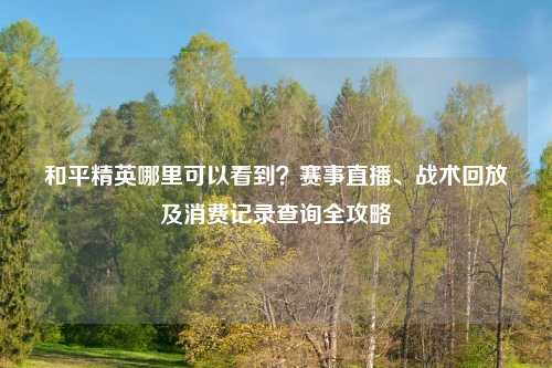 和平精英哪里可以看到？赛事直播、战术回放及消费记录查询全攻略
